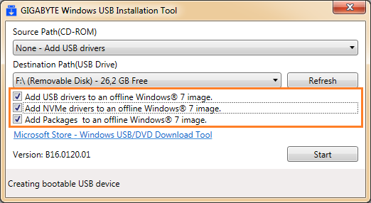 gigabyte usb installation tool